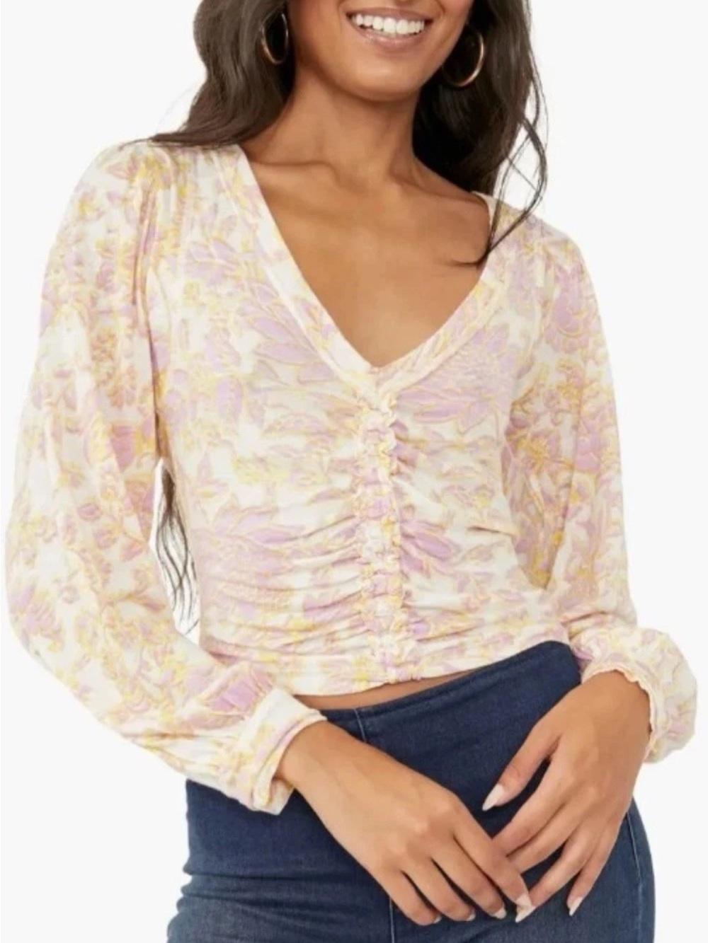 Free People Pink and Yellow Floral Top